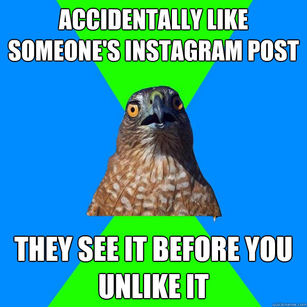 Accidentally Like someone's instagram post They see it before you unlike it - Accidentally Like someone's instagram post They see it before you unlike it  Hawkward Hawk