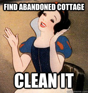 Find abandoned cottage clean it  Disney Logic