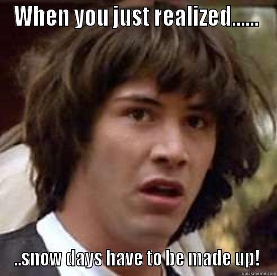 No school is great! until... - WHEN YOU JUST REALIZED...... ..SNOW DAYS HAVE TO BE MADE UP! conspiracy keanu
