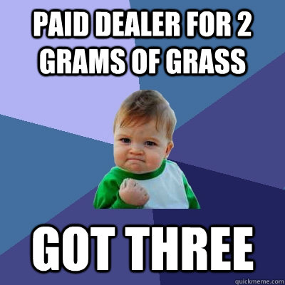 paid dealer for 2 grams of grass got three  Success Kid