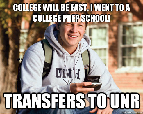 College will be easy. I went to a college prep school! Transfers to UNR  College Freshman