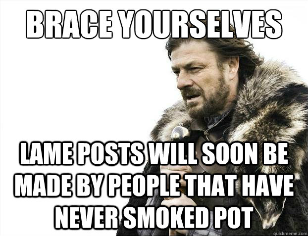 Brace yourselves lame posts will soon be made by people that have never smoked pot   Brace Yourselves - Borimir