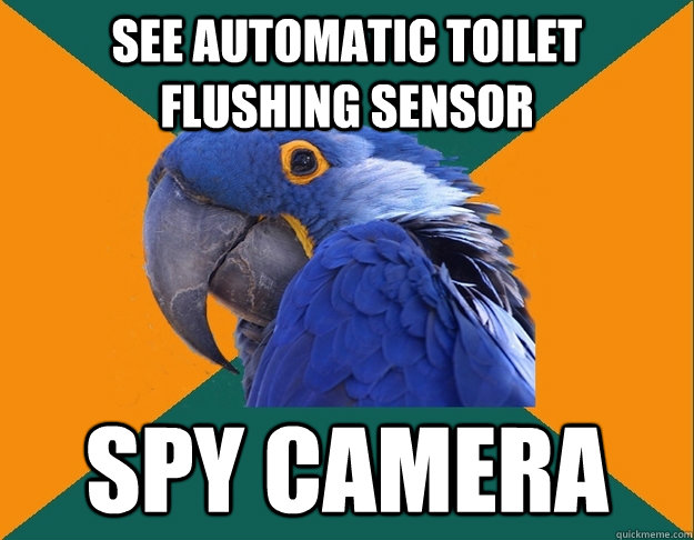 See automatic toilet flushing sensor spy camera - See automatic toilet flushing sensor spy camera  Paranoid Parrot