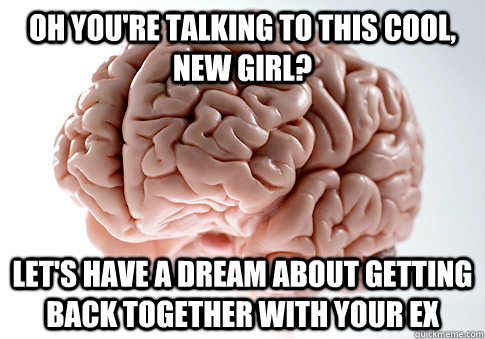 Oh you're talking to this cool, new girl? Let's have a dream about getting back together with your ex  Scumbag Brain