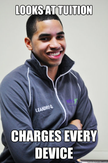 Looks at tuition Charges every device  Excited Poly Kid
