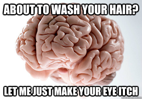 About to wash your hair? let me just make your eye itch  Scumbag Brain