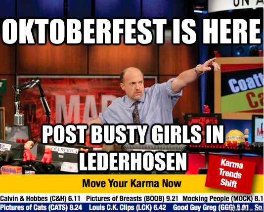 Oktoberfest is here Post busty girls in lederhosen  Mad Karma with Jim Cramer