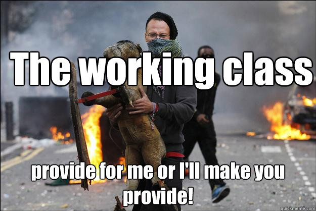 The working class provide for me or I'll make you provide!  Hipster Rioter