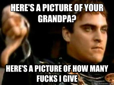 HERE'S A PICTURE OF YOUR GRANDPA? HERE'S A PICTURE OF HOW MANY FUCKS I GIVE  Downvoting Roman