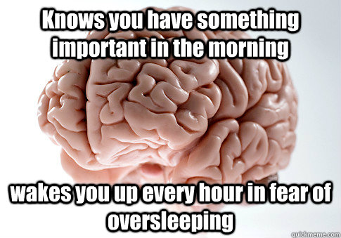 Knows you have something important in the morning wakes you up every hour in fear of oversleeping  Scumbag Brain