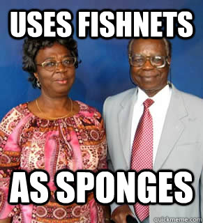 uses fishnets as sponges   African Parents