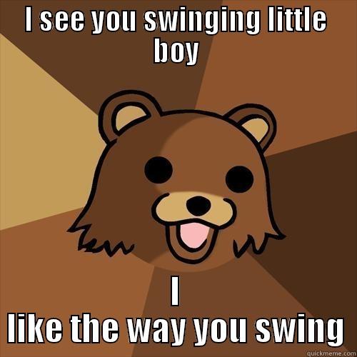 pedobear catches a swinging kid - I SEE YOU SWINGING LITTLE BOY I LIKE THE WAY YOU SWING Pedobear