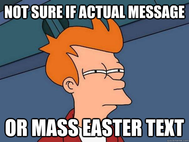 Not sure if actual message or Mass Easter text  Futurama Fry