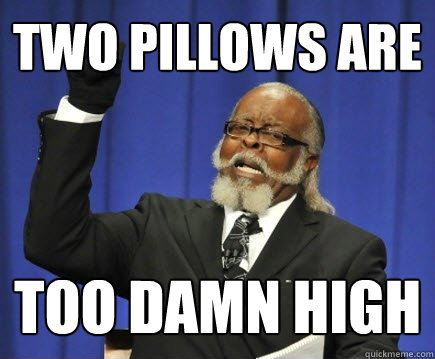 two pillows are  too damn high  Too Damn High
