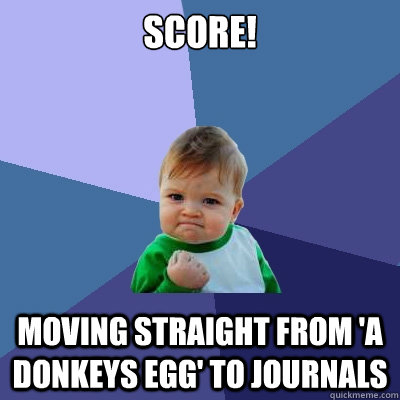Score! Moving straight from 'A Donkeys Egg' to Journals  Success Kid