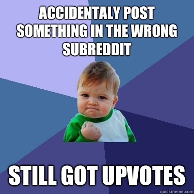 Accidentaly post something in the wrong subreddit Still got upvotes  Success Kid