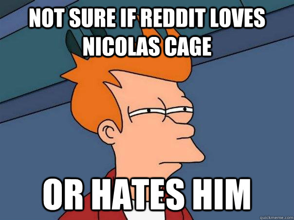 Not sure if Reddit loves Nicolas Cage or hates him - Not sure if Reddit loves Nicolas Cage or hates him  Futurama Fry