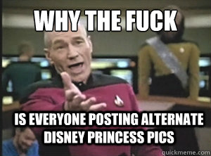 why the fuck is everyone posting alternate Disney princess pics  Annoyed Picard