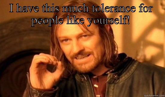 I HAVE THIS MUCH TOLERANCE FOR PEOPLE LIKE YOURSELF!  Boromir