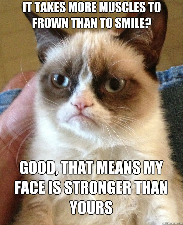 It takes more muscles to frown than to smile? Good, that means my face is stronger than yours - It takes more muscles to frown than to smile? Good, that means my face is stronger than yours  Misc