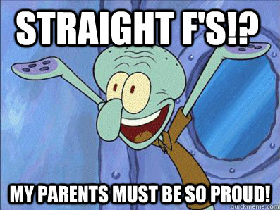 Straight F's!? My parents must be so proud!  Squidward