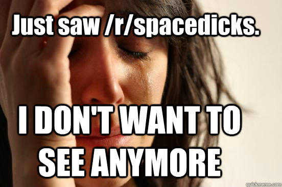 Just saw /r/spacedicks. I DON'T WANT TO SEE ANYMORE  First World Problems