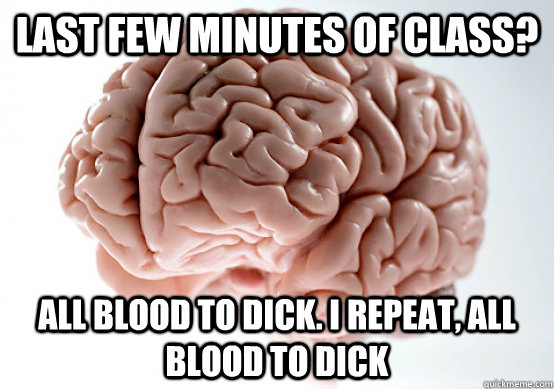 Last few minutes of class? All BLOOD TO DICK. I REPEAT, ALL BLOOD TO DICK  Scumbag brain on life