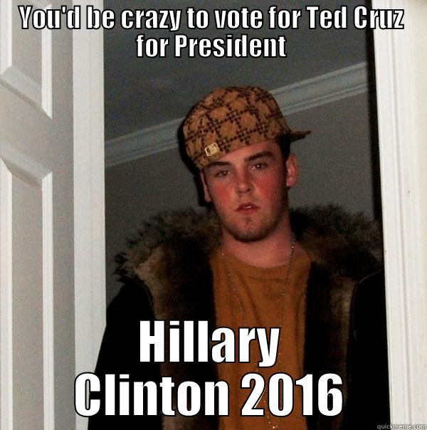 YOU'D BE CRAZY TO VOTE FOR TED CRUZ FOR PRESIDENT HILLARY CLINTON 2016 Scumbag Steve