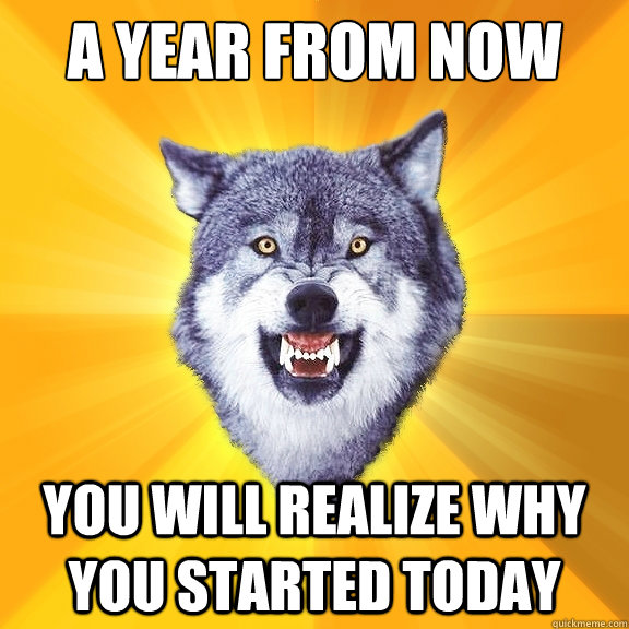 a year from now you will realize why you started today - a year from now you will realize why you started today  Courage Wolf