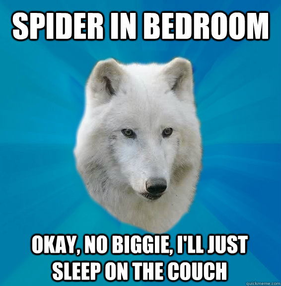 spider in bedroom okay, no biggie, I'll just sleep on the couch  Coward Wolf