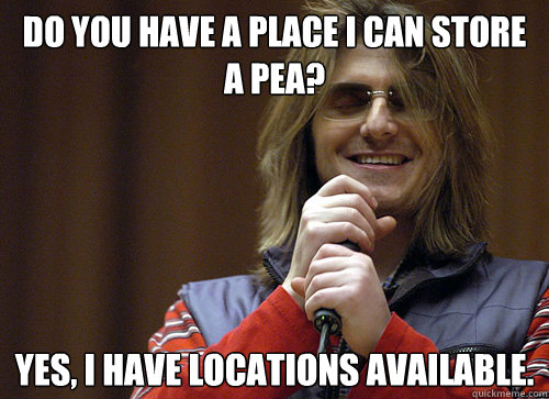 Do you have a place i can store a pea? yes, i have locations available. - Do you have a place i can store a pea? yes, i have locations available.  Mitch Hedberg Meme