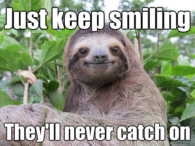 Just keep smiling They'll never catch on - Just keep smiling They'll never catch on  Stoned Sloth