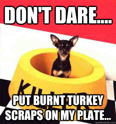 Don't dare.... put burnt Turkey scraps on my plate... - Don't dare.... put burnt Turkey scraps on my plate...  My plate