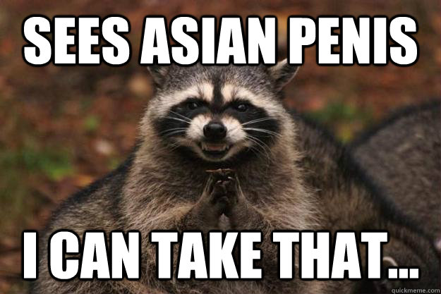sees asian penis I can take that...  Evil Plotting Raccoon