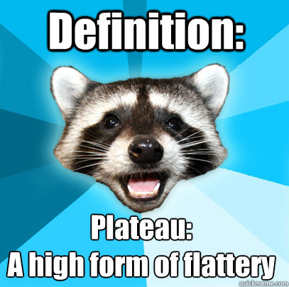 Definition: Plateau: 
A high form of flattery  Lame Pun Coon