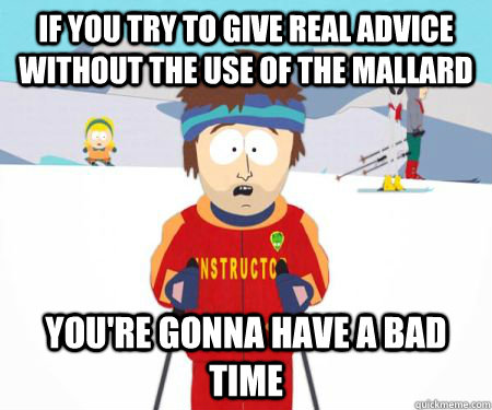 If you try to give real advice without the use of the mallard You're gonna have a bad time  csbadtime