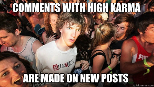 Comments with high karma Are made on new posts  Sudden Clarity Clarence