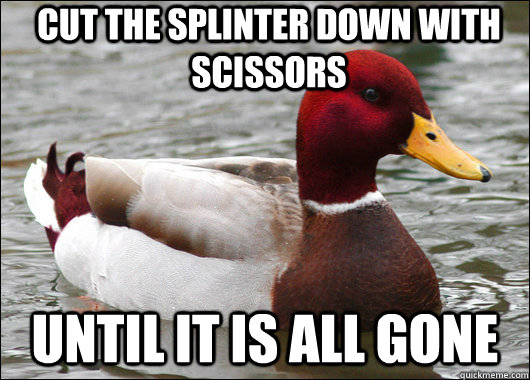 cut the splinter down with scissors until it is all gone  Malicious Advice Mallard