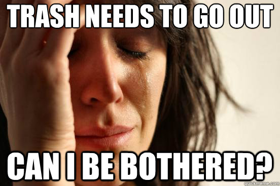 trash needs to go out can i be bothered?  First World Problems