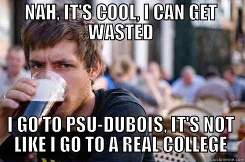 NAH, IT'S COOL, I CAN GET WASTED I GO TO PSU-DUBOIS, IT'S NOT LIKE I GO TO A REAL COLLEGE Lazy College Senior