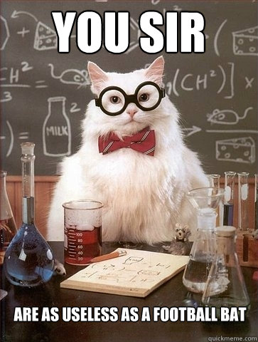 YOU SIR ARE AS USELESS AS A FOOTBALL BAT  Chemistry Cat