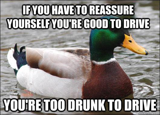 if you have to reassure yourself you're good to drive you're too drunk to drive  Actual Advice Mallard