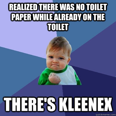 realized there was no toilet paper while already on the toilet there's kleenex - realized there was no toilet paper while already on the toilet there's kleenex  Success Kid