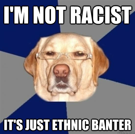 I'm not racist It's just ethnic banter  Racist Dog