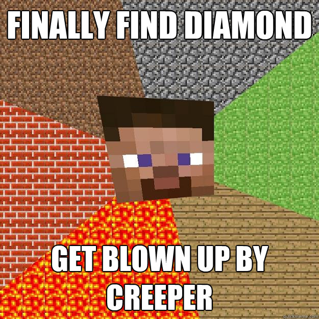 finally find diamond get blown up by creeper  Minecraft
