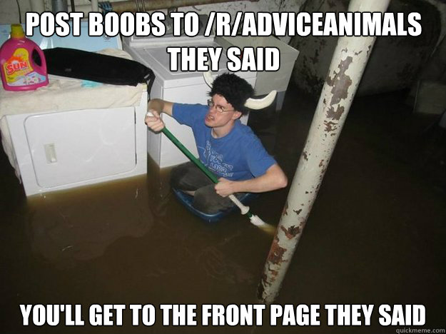 Post boobs to /r/AdviceAnimals they said You'll get to the front page they said  Do the laundry they said
