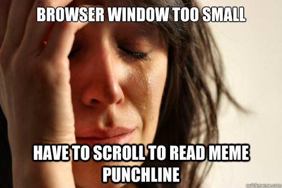 browser window too small have to scroll to read meme punchline  First World Problems