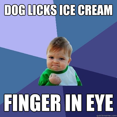 dog licks ice cream finger in eye  Success Kid