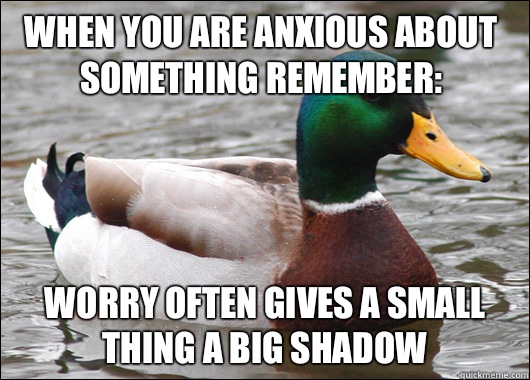 When you are anxious about something remember: Worry often gives a small thing a big shadow   Actual Advice Mallard