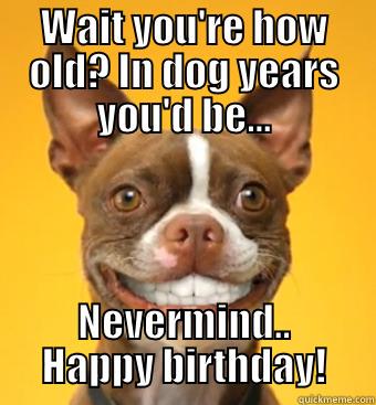 WAIT YOU'RE HOW OLD? IN DOG YEARS YOU'D BE... NEVERMIND.. HAPPY BIRTHDAY! Good Dog Greg